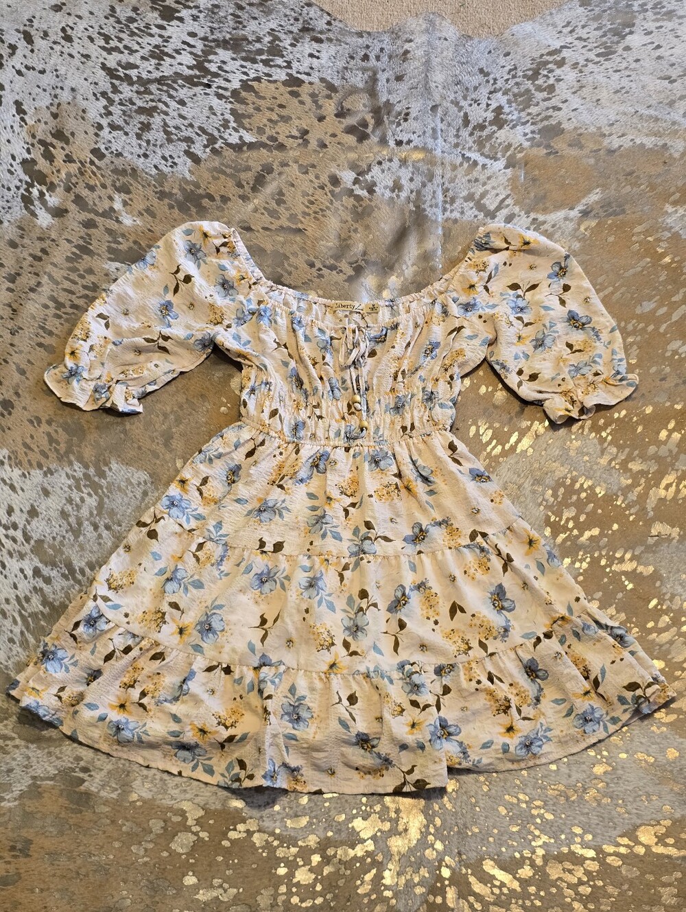 Liberty Love Cream Dress with Blue Floral Print